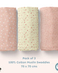 Muslin Swaddles 70 x 70 Hedgehog / Floral / Daisy