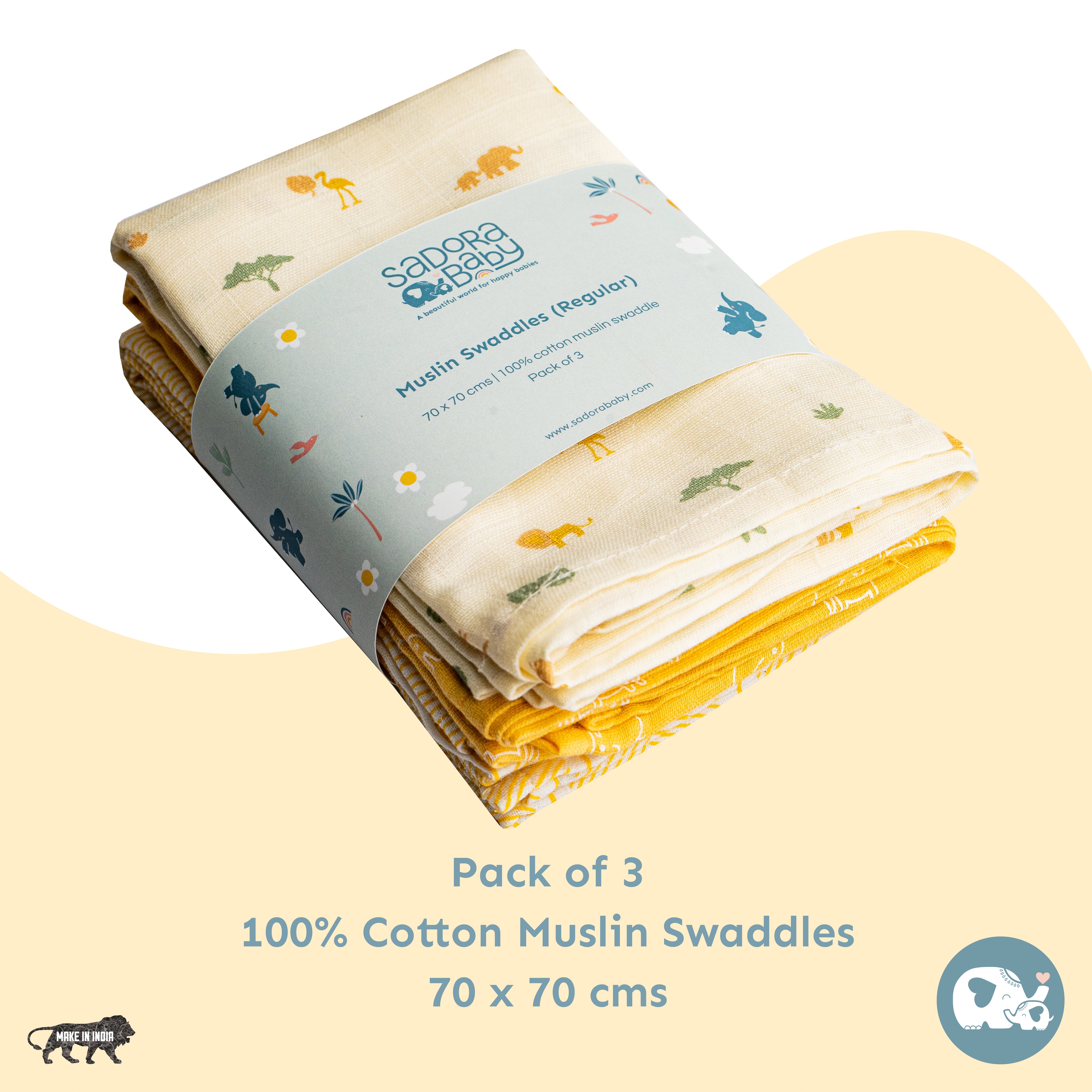 Muslin Swaddles 70 x 70 Savanna / Aztec / Elephant
