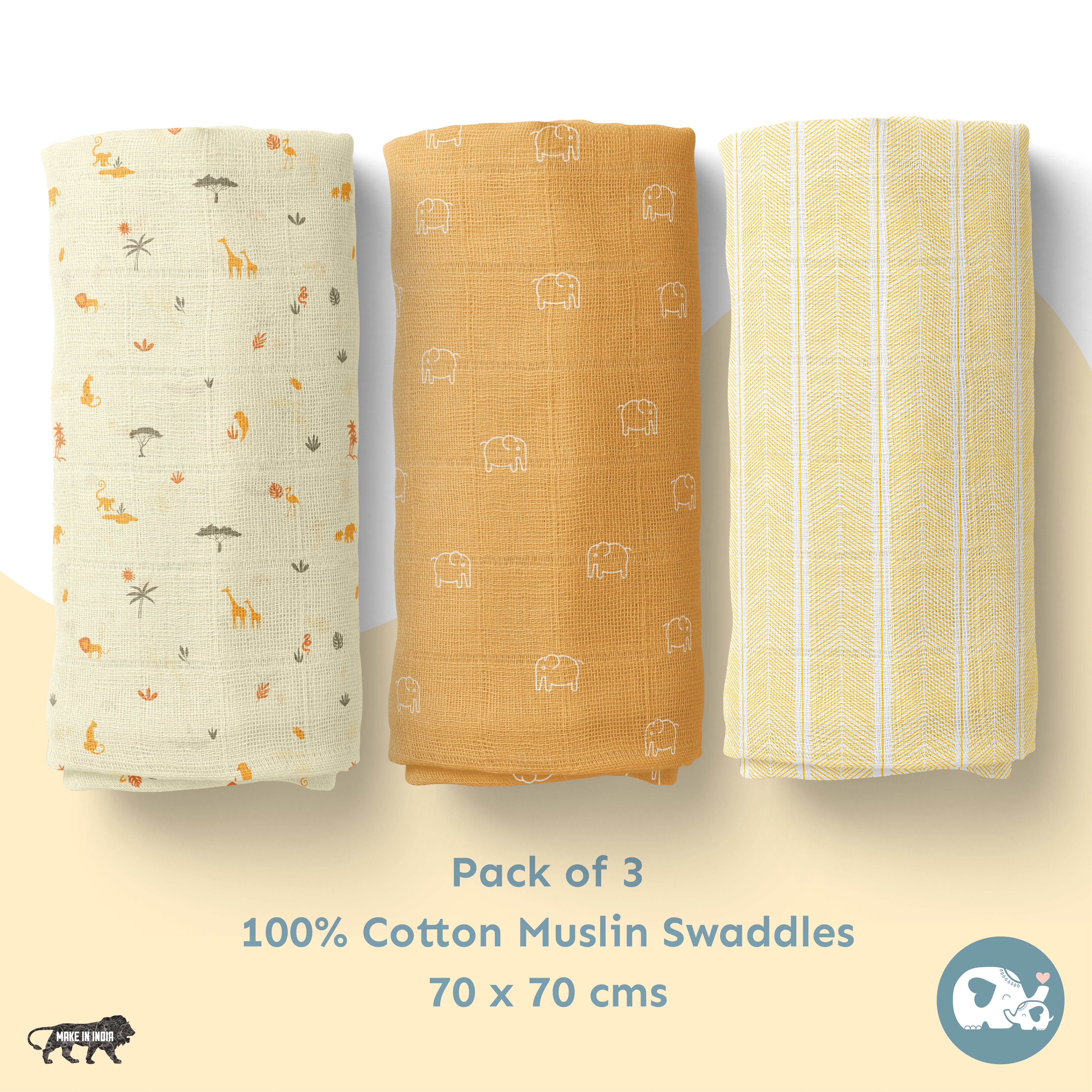 Muslin Swaddles 70 x 70 Savanna / Aztec / Elephant