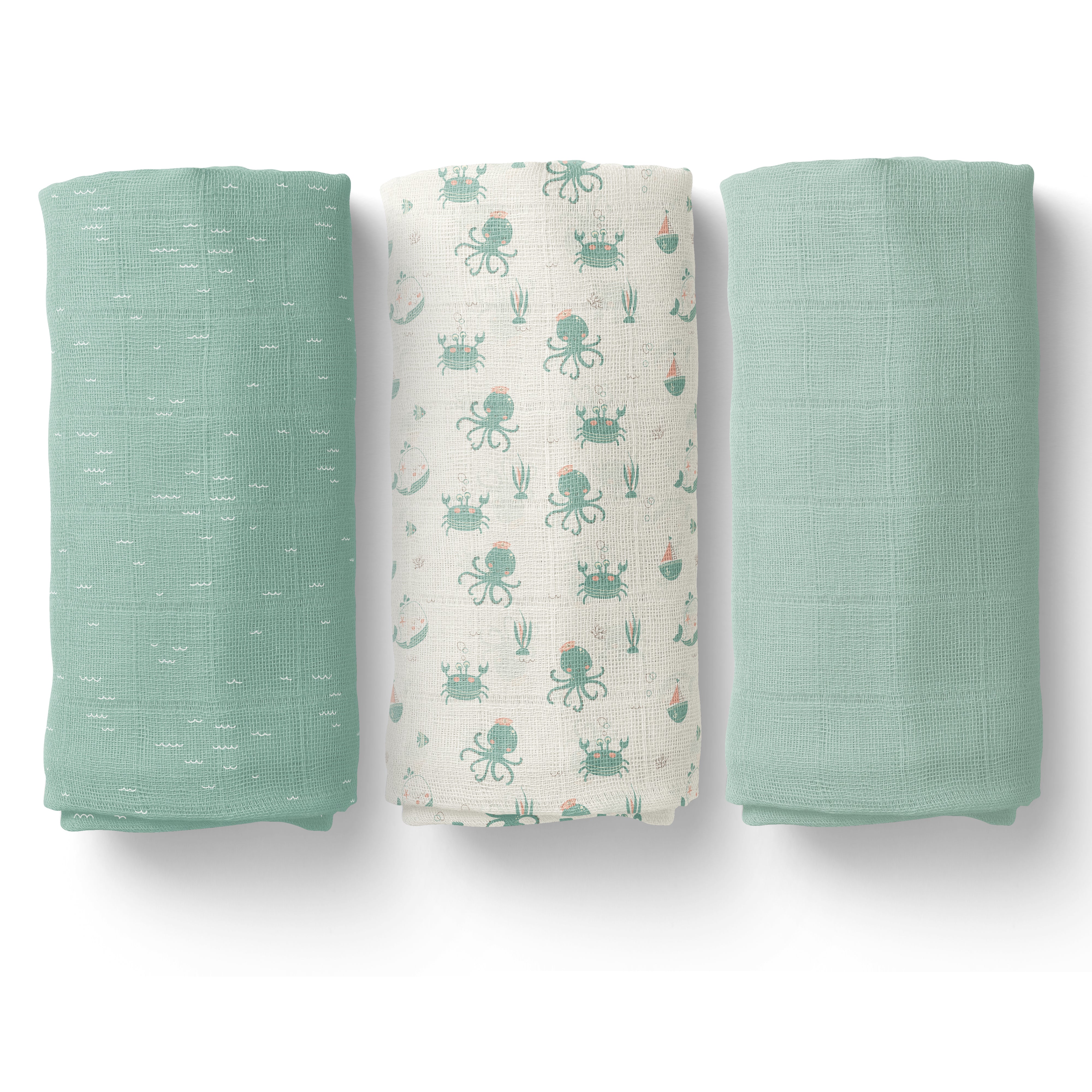Muslin Swaddles 70 x 70 Waves / Mint / Undersea
