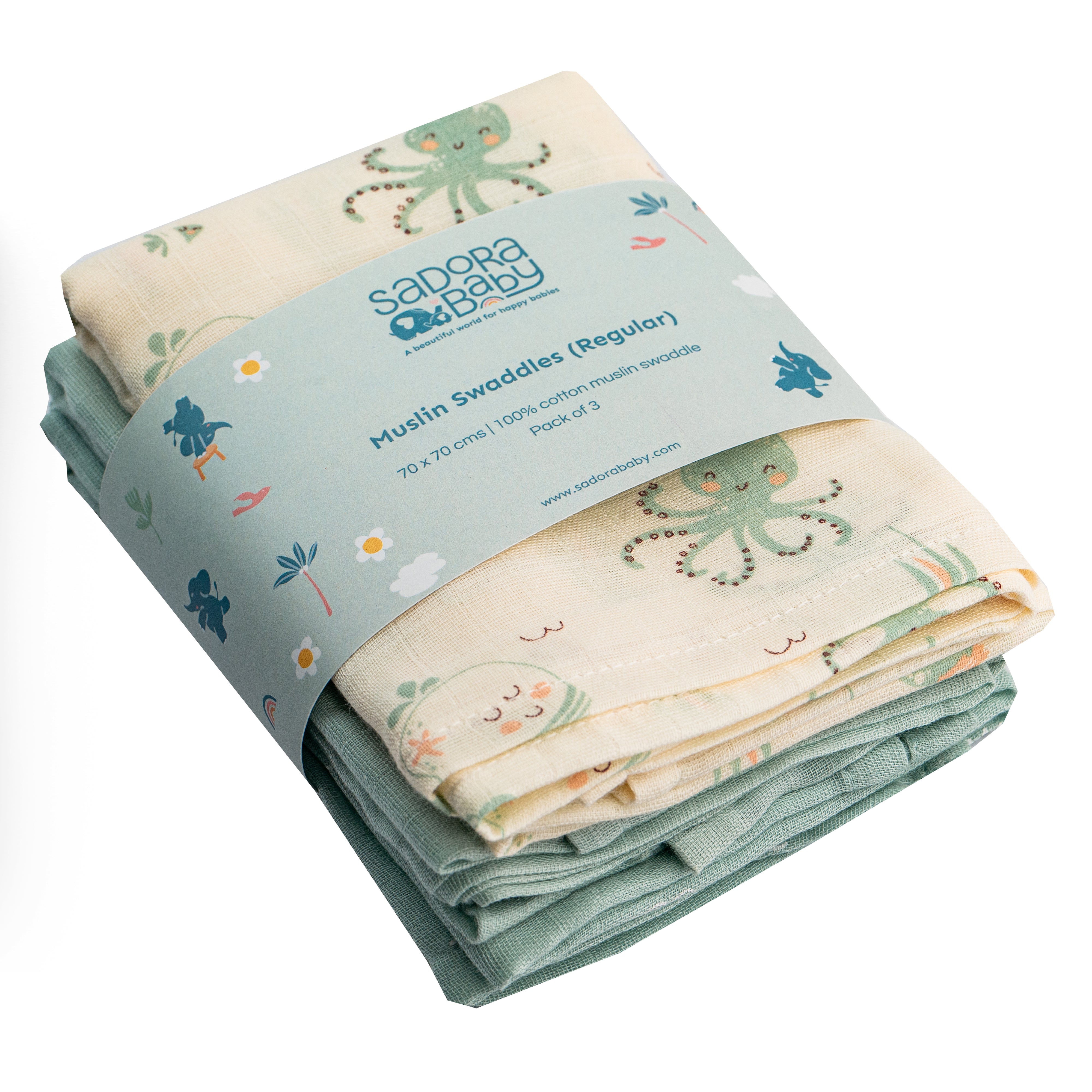 Muslin Swaddles 70 x 70 Waves / Mint / Undersea