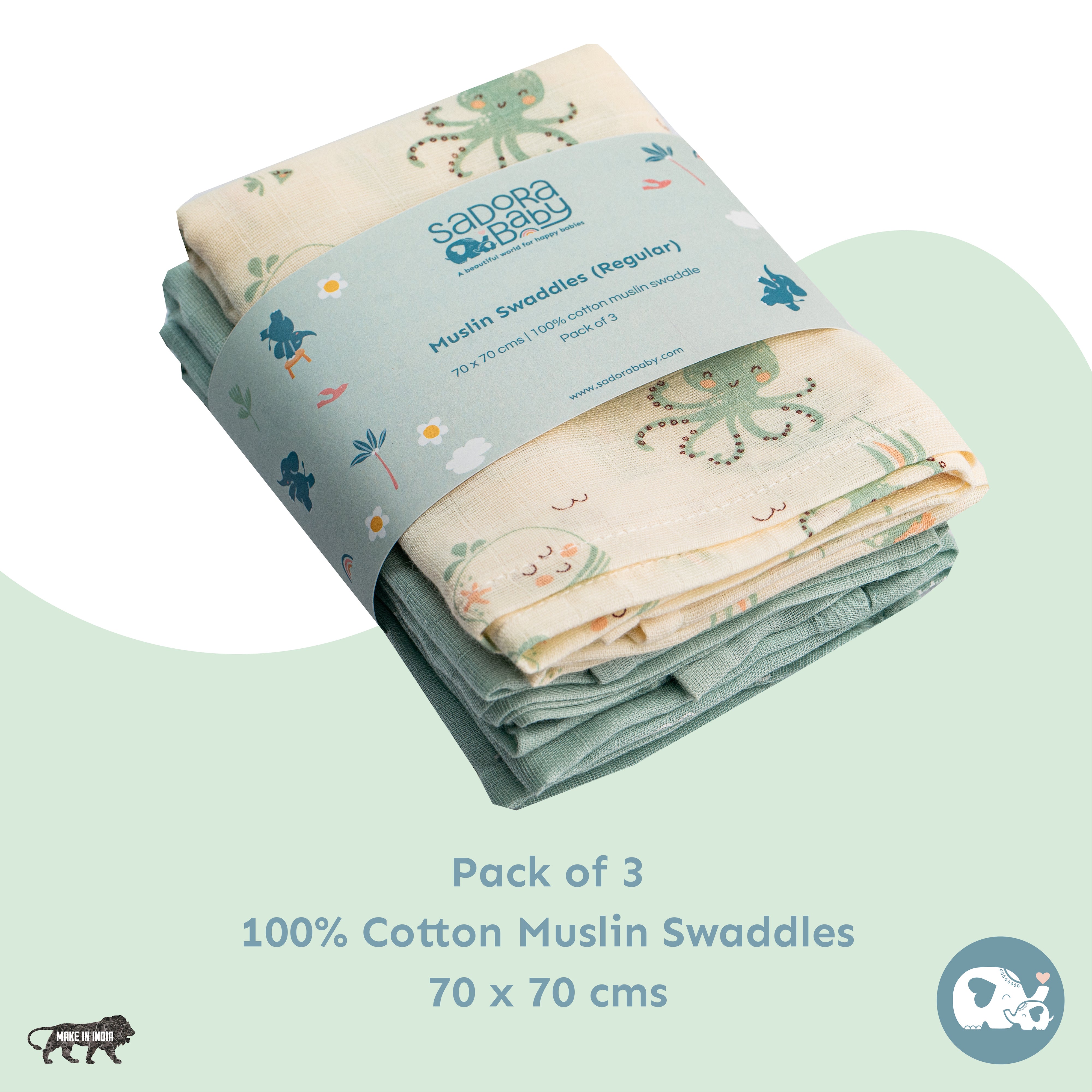 Muslin Swaddles 70 x 70 Waves / Mint / Undersea