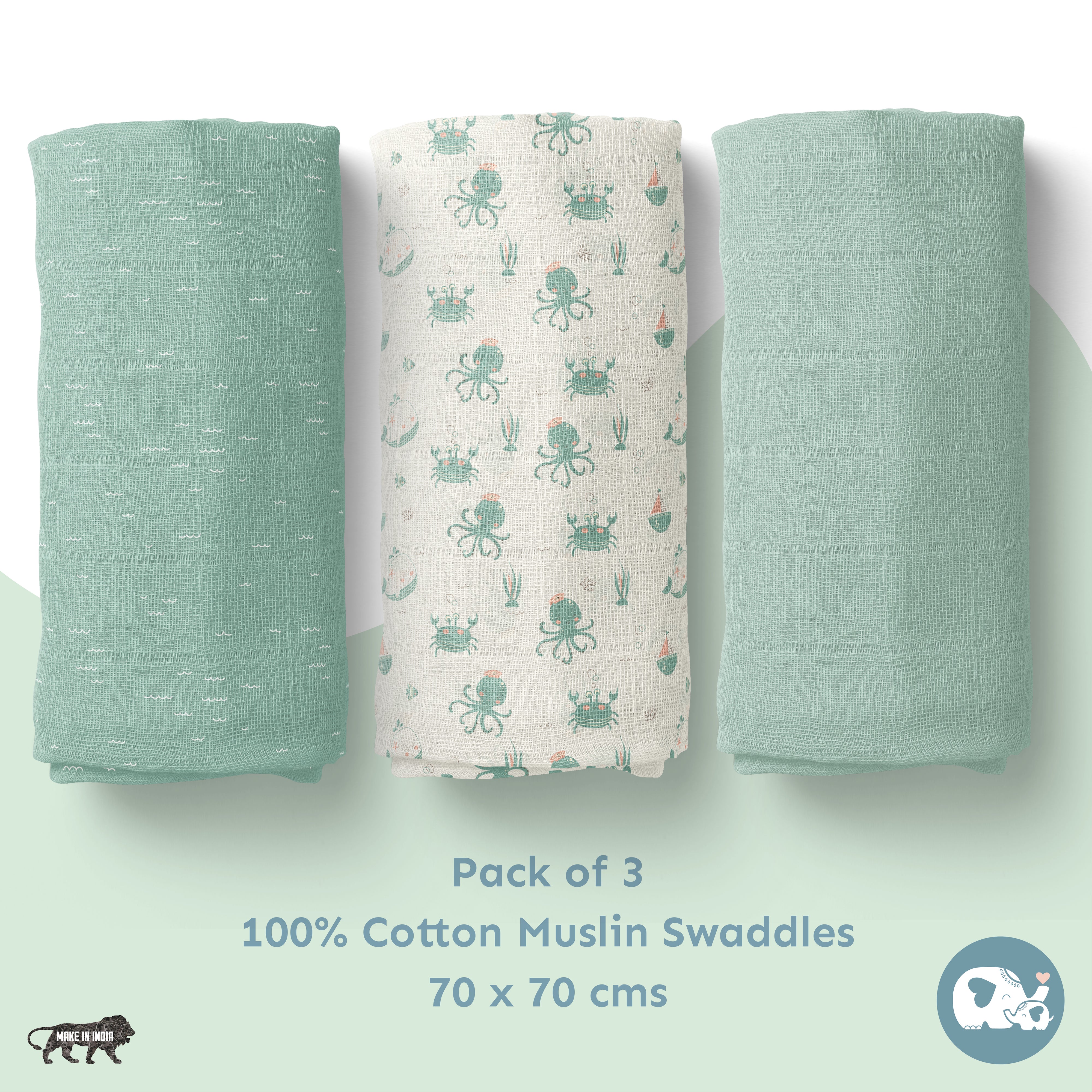 Muslin Swaddles 70 x 70 Waves / Mint / Undersea