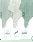 Muslin Swaddles 110 x 110 Mint / Starfish / Shells