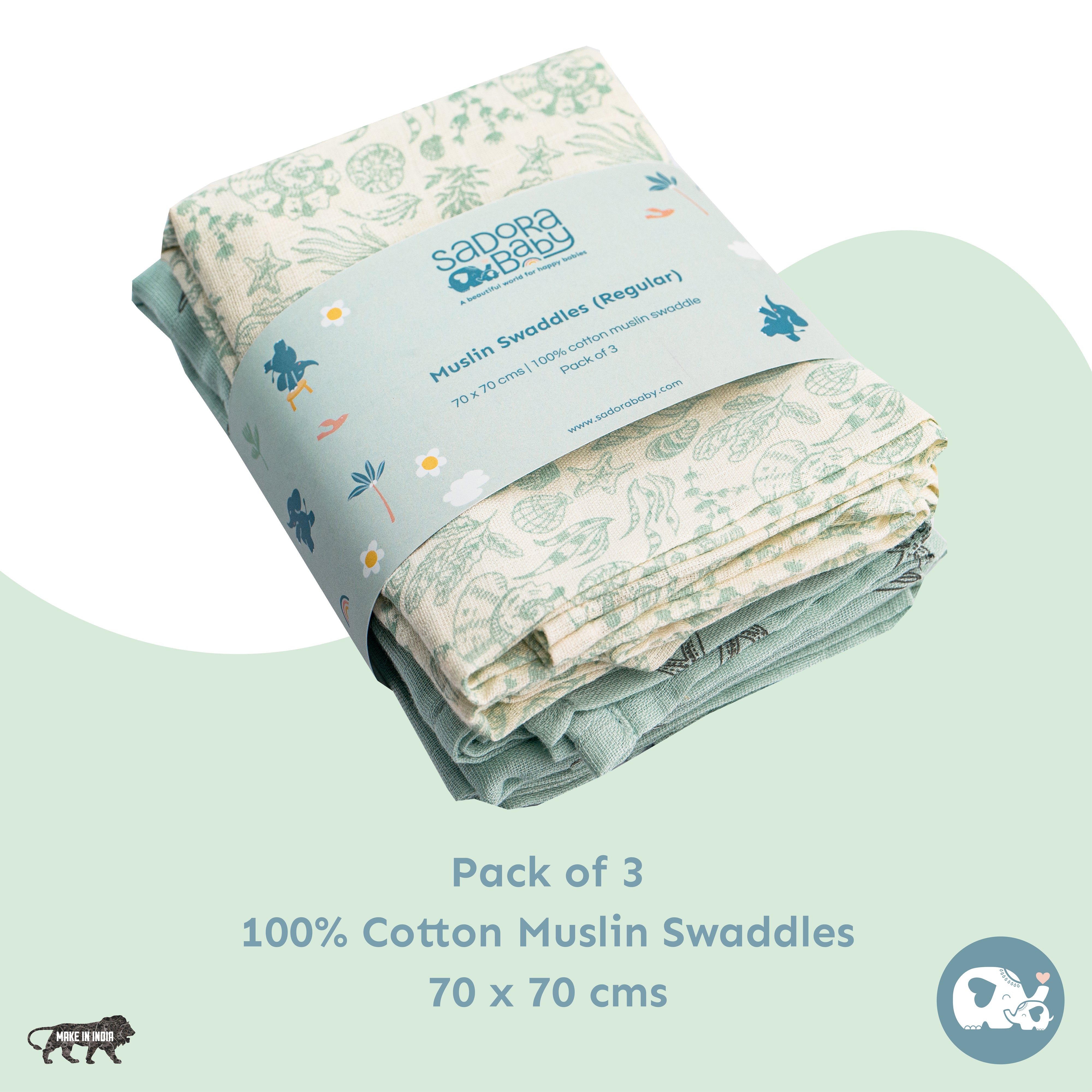 Muslin Swaddles 70 x 70 Mint / Starfish / Shells