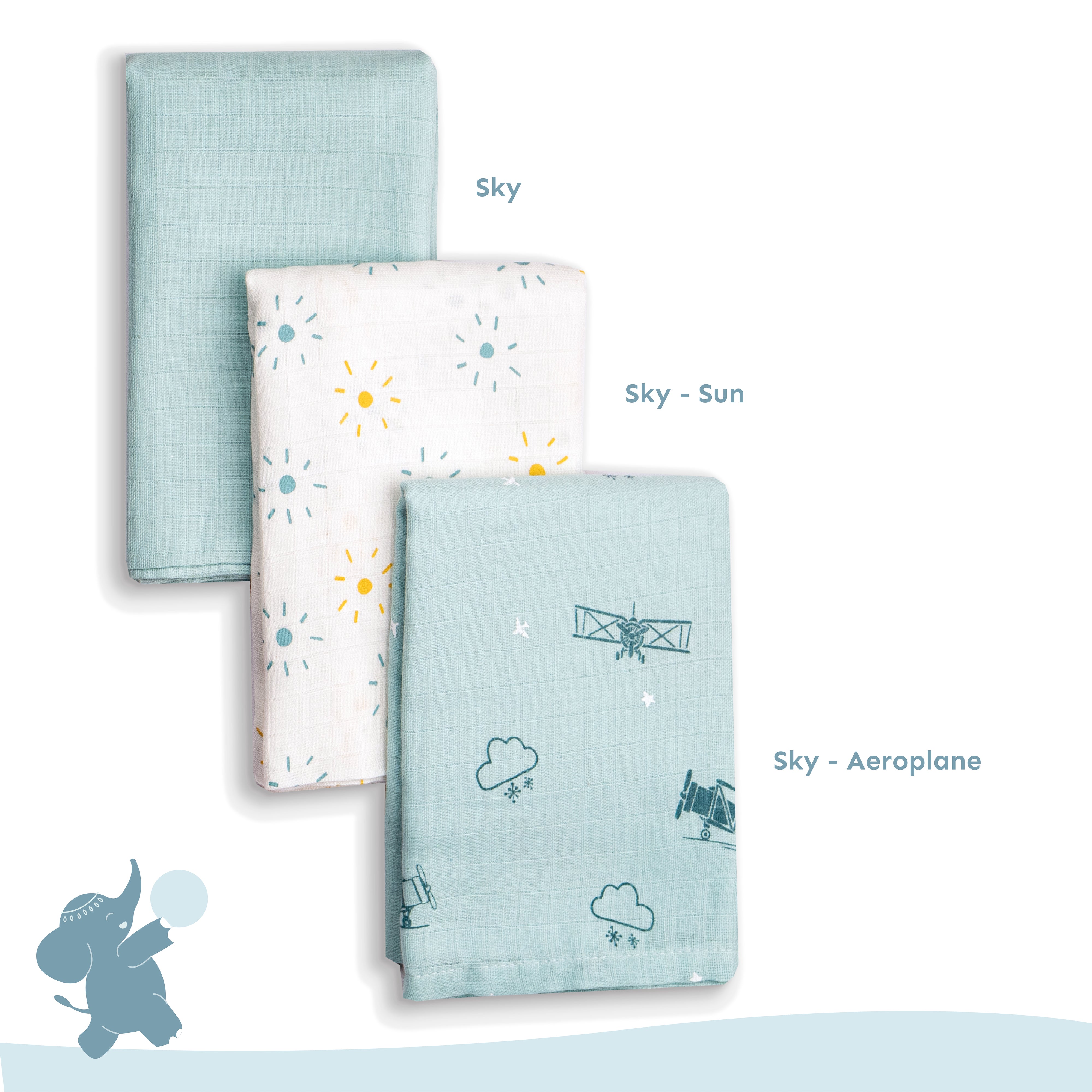 Muslin Swaddles 110 x 110 Sky / Sun / Aeroplane