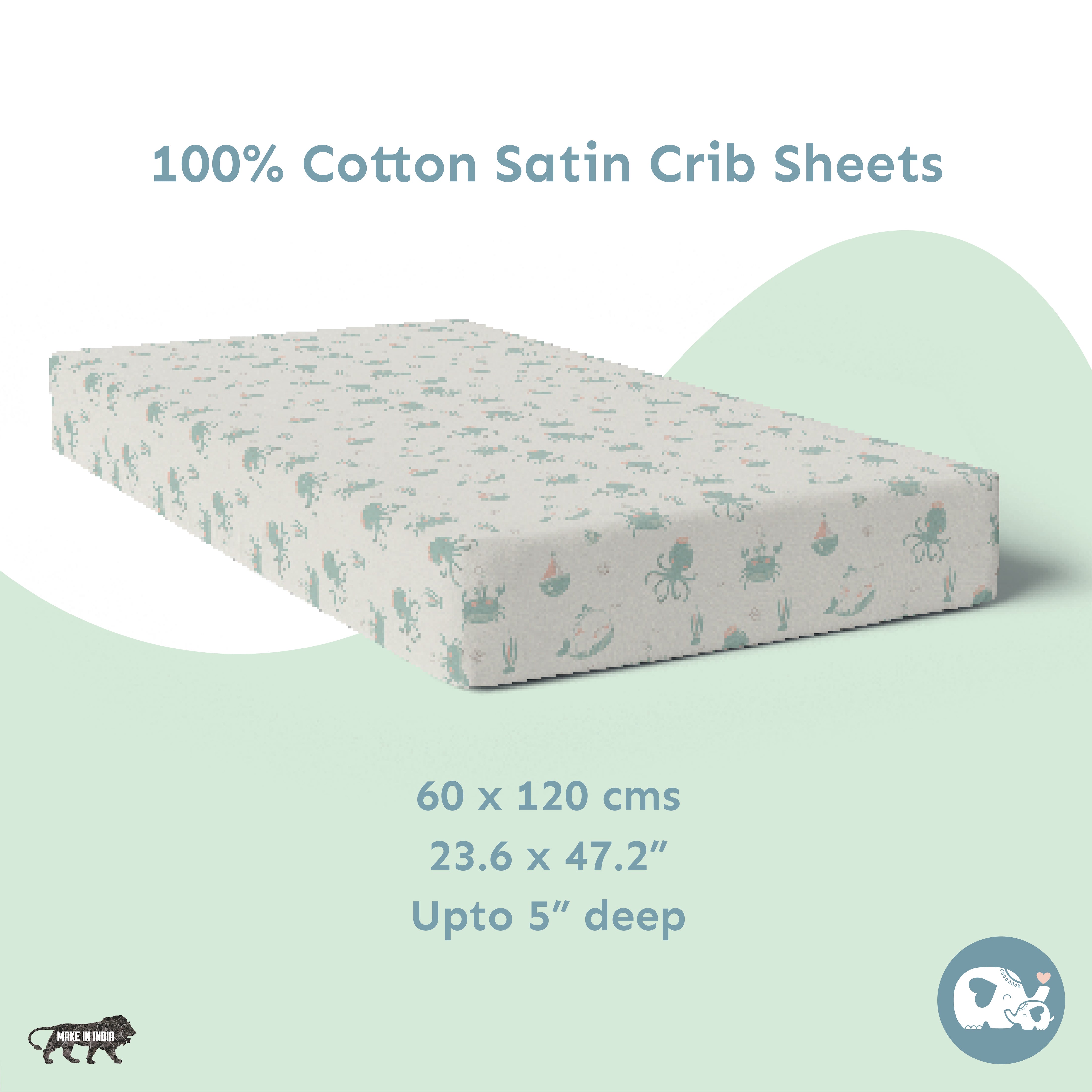 Baby Cot Fitted Sheets / 140 x 80 / Mint Undersea