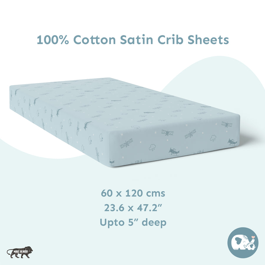 Buy Baby Cot Fitted Sheets / 140 x 80 / Denim Aeroplane Online Sadora