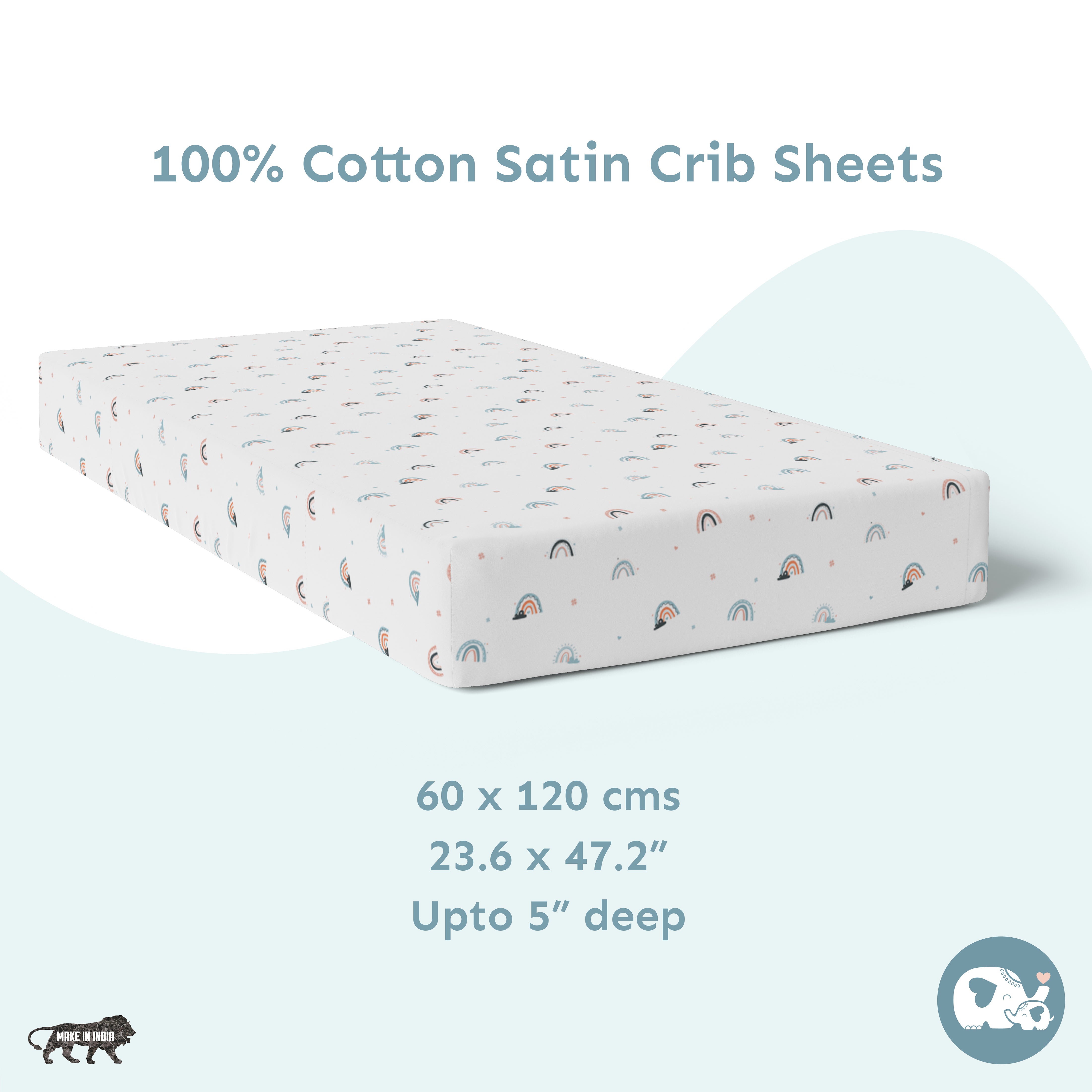 Baby Cot Fitted Sheets / 140 x 80 / Denim Rainbow