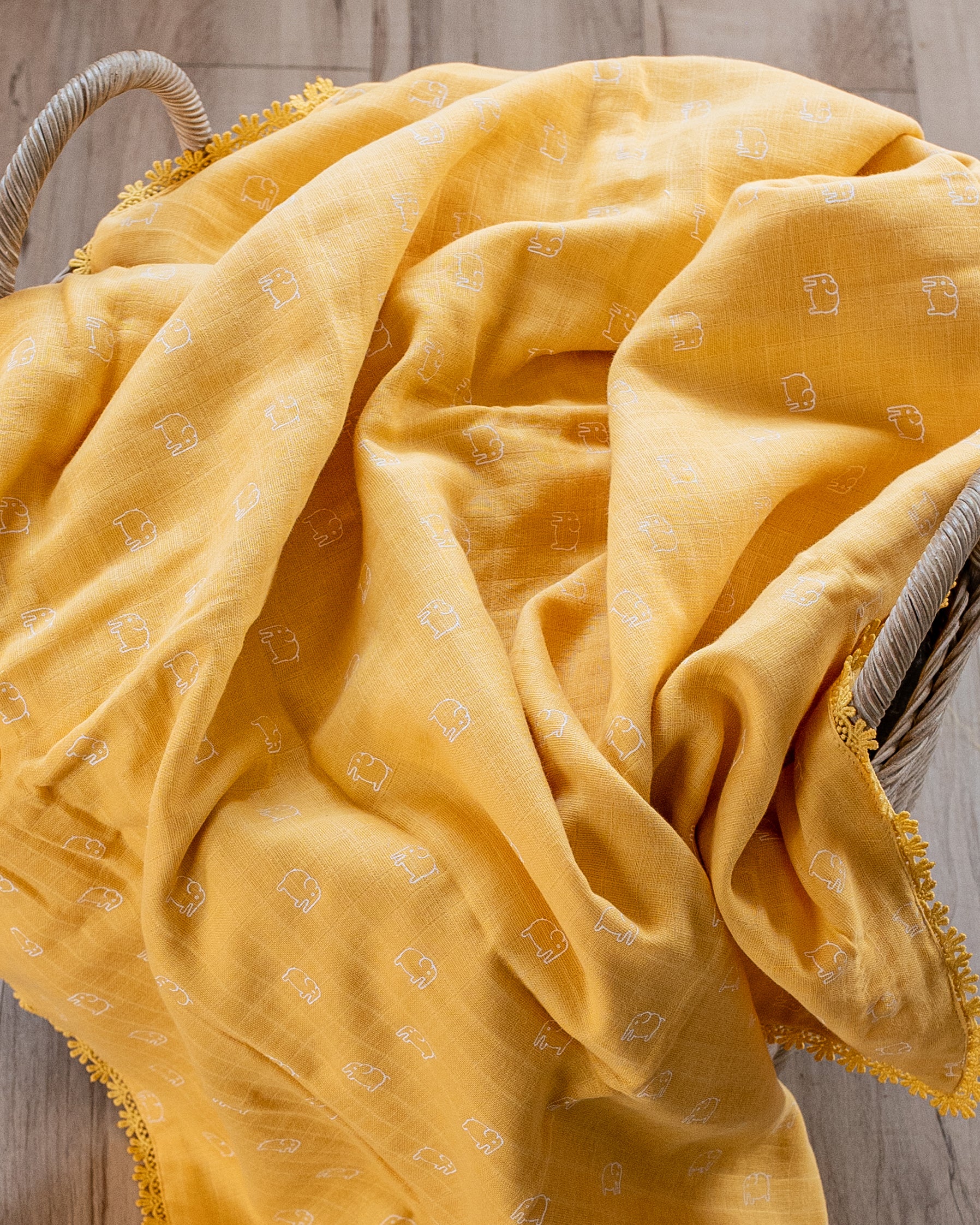 Three Layered Muslin Blanket / Mustard Elephant