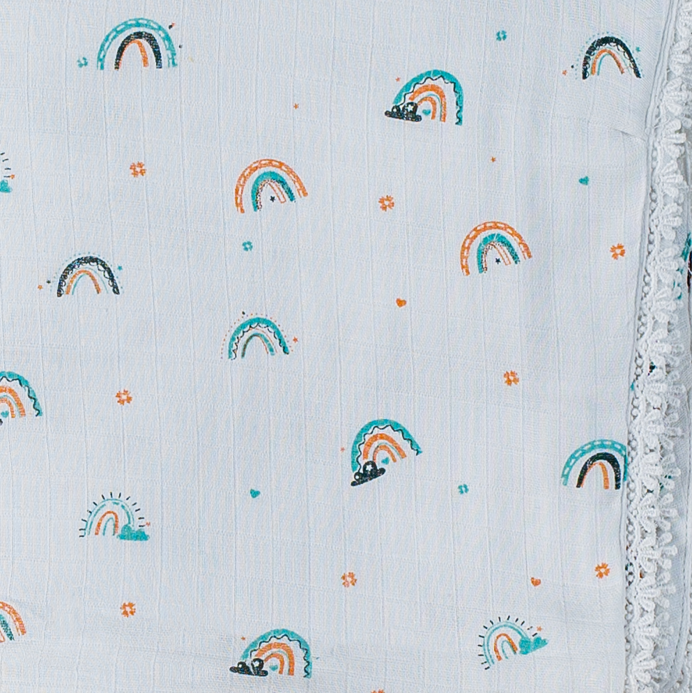 Three Layered Muslin Blanket / Denim Rainbow