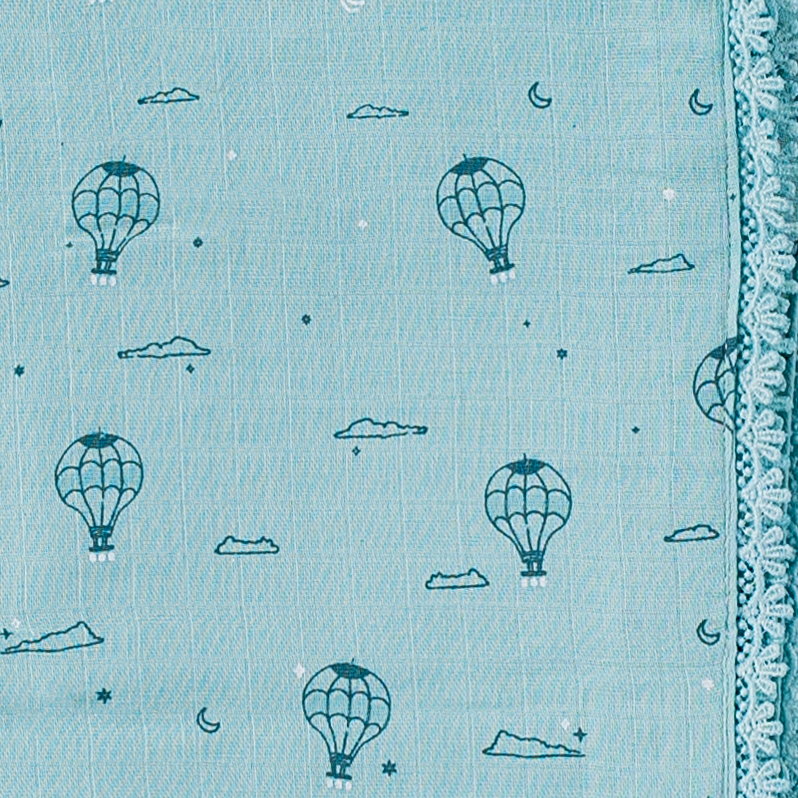 Three Layered Muslin Blanket / Denim Hot Air Balloon