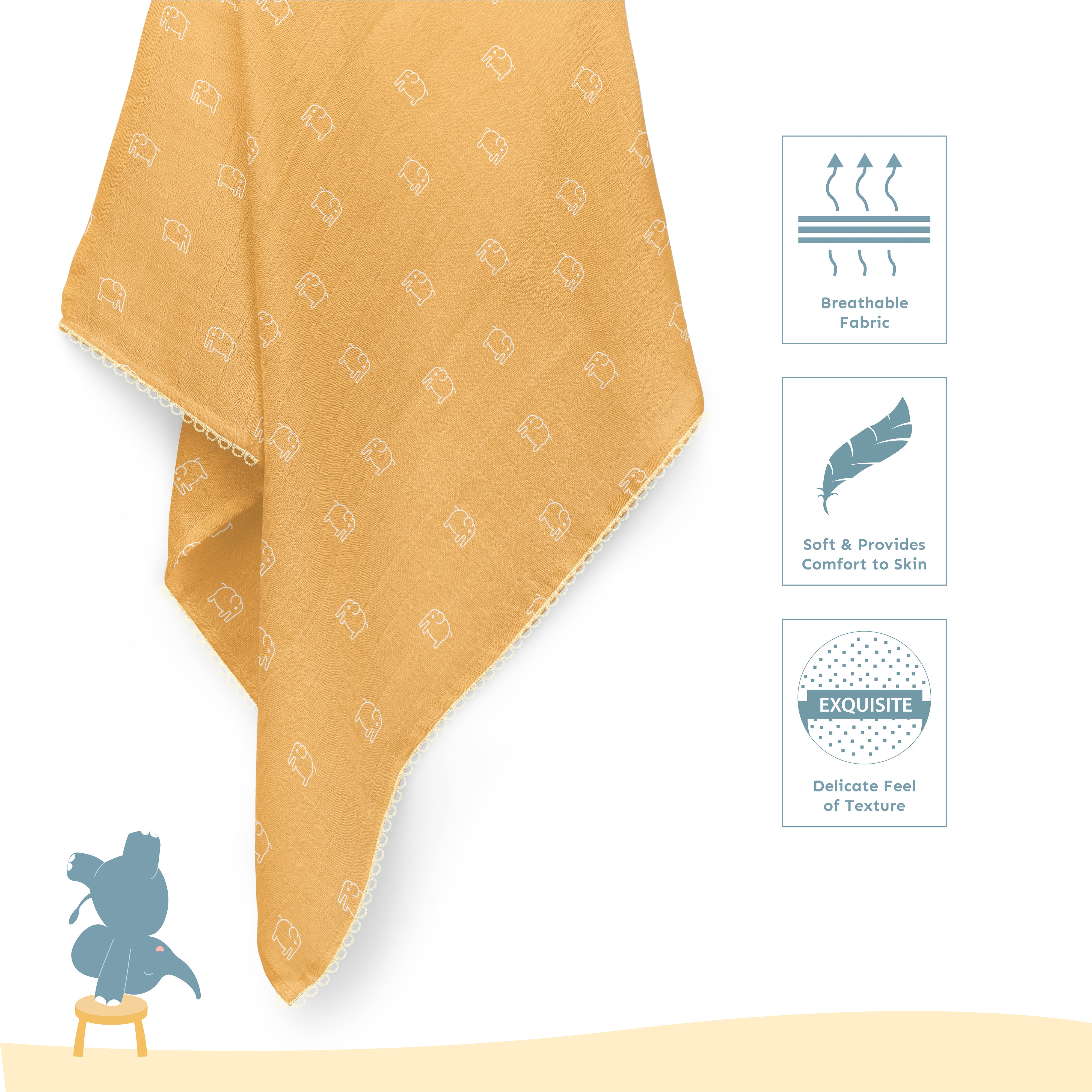 Two Layered Muslin Blanket / Elephant